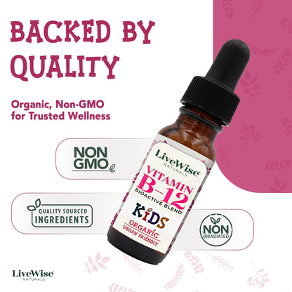 LiveWise Naturals Organic B12 Vitamin Drops – Liquid Methylcobalamin & Adenosylcobalamin for Energy