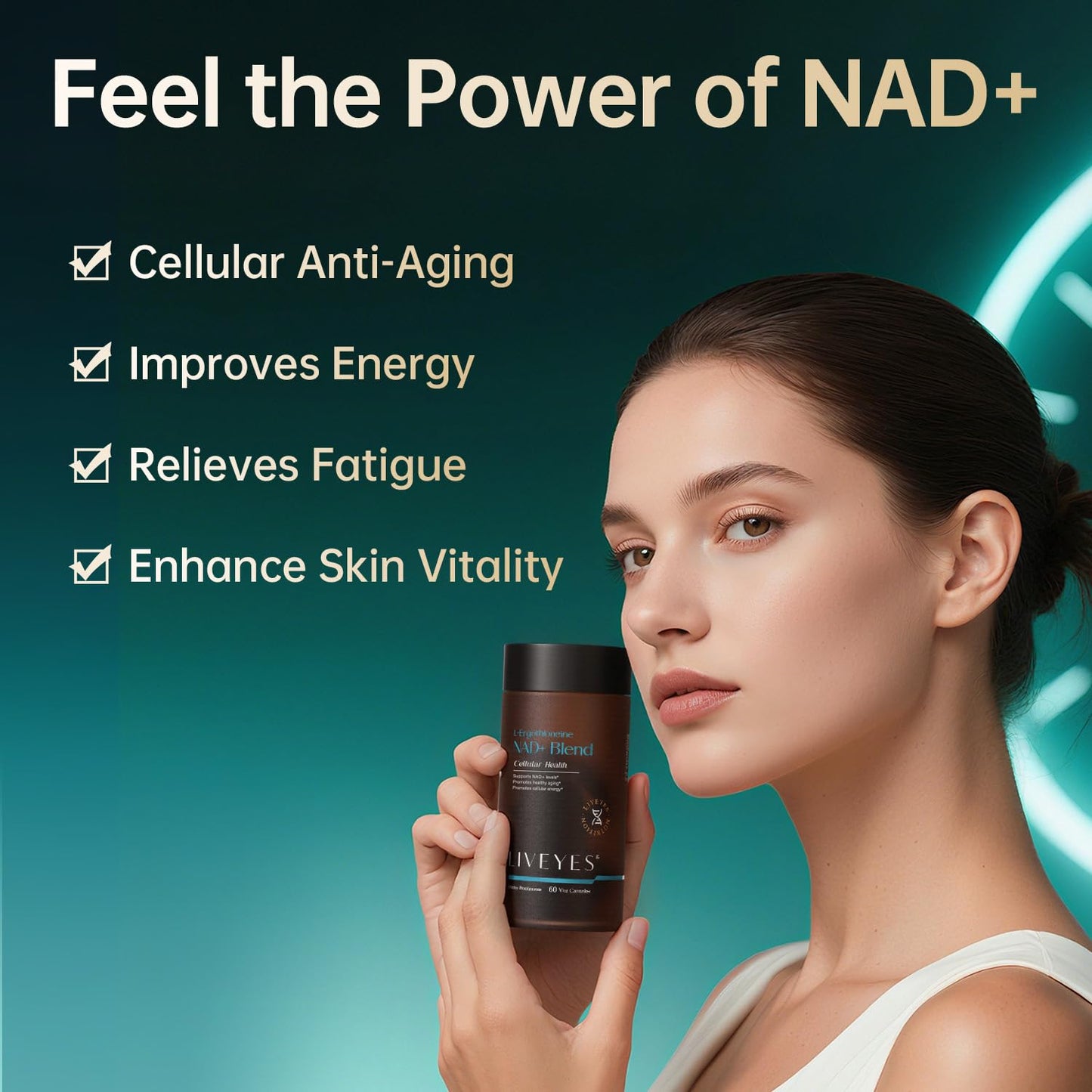 LiveYes NAD+ Supplement for Women | NR, NADH, L-Ergothioneine | 60 Capsules