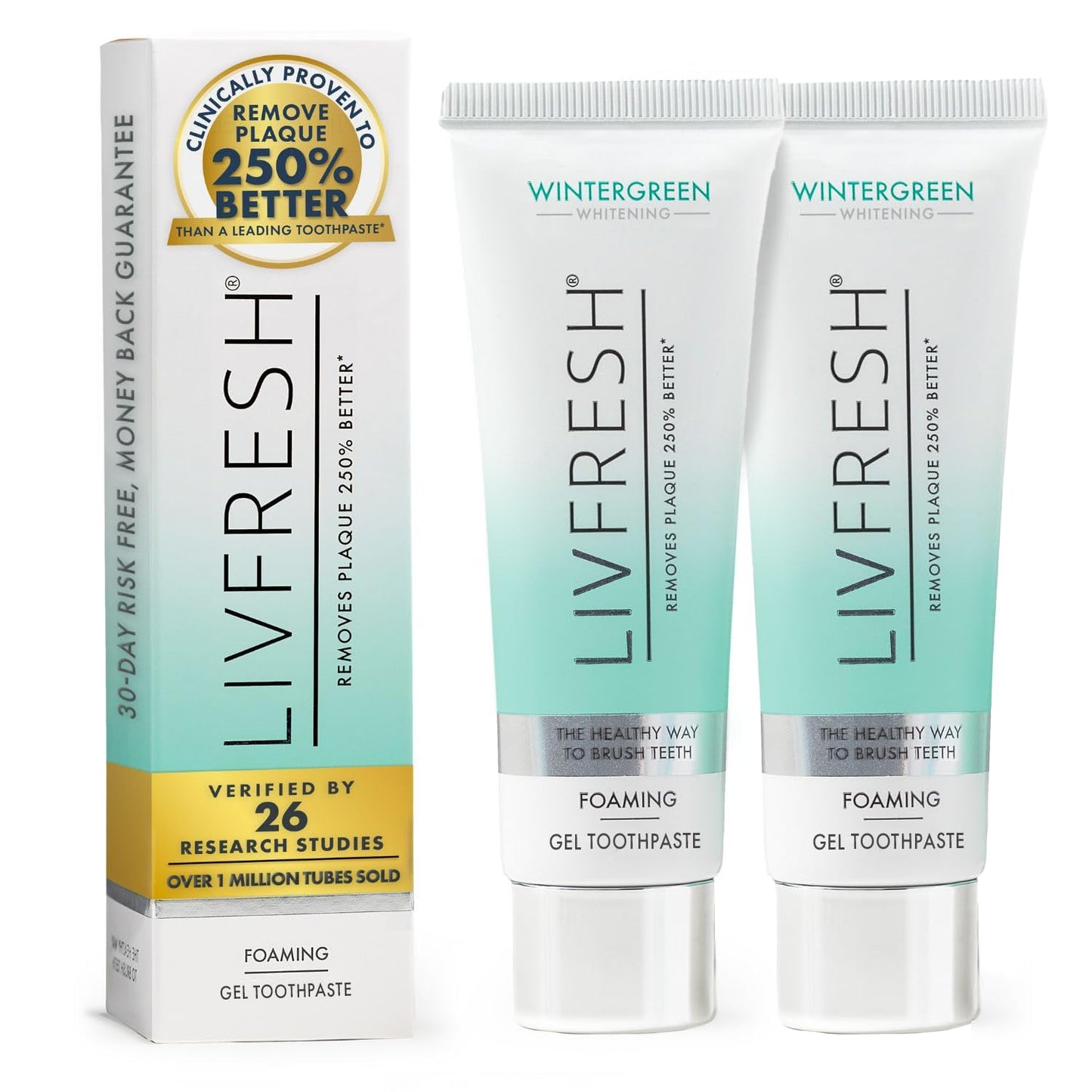 LIVFRESH Toothpaste Gel - Clinically Proven Plaque Removal 250% Better | Gum Health 190% Better | SLS Free Wintergreen 2-Pack