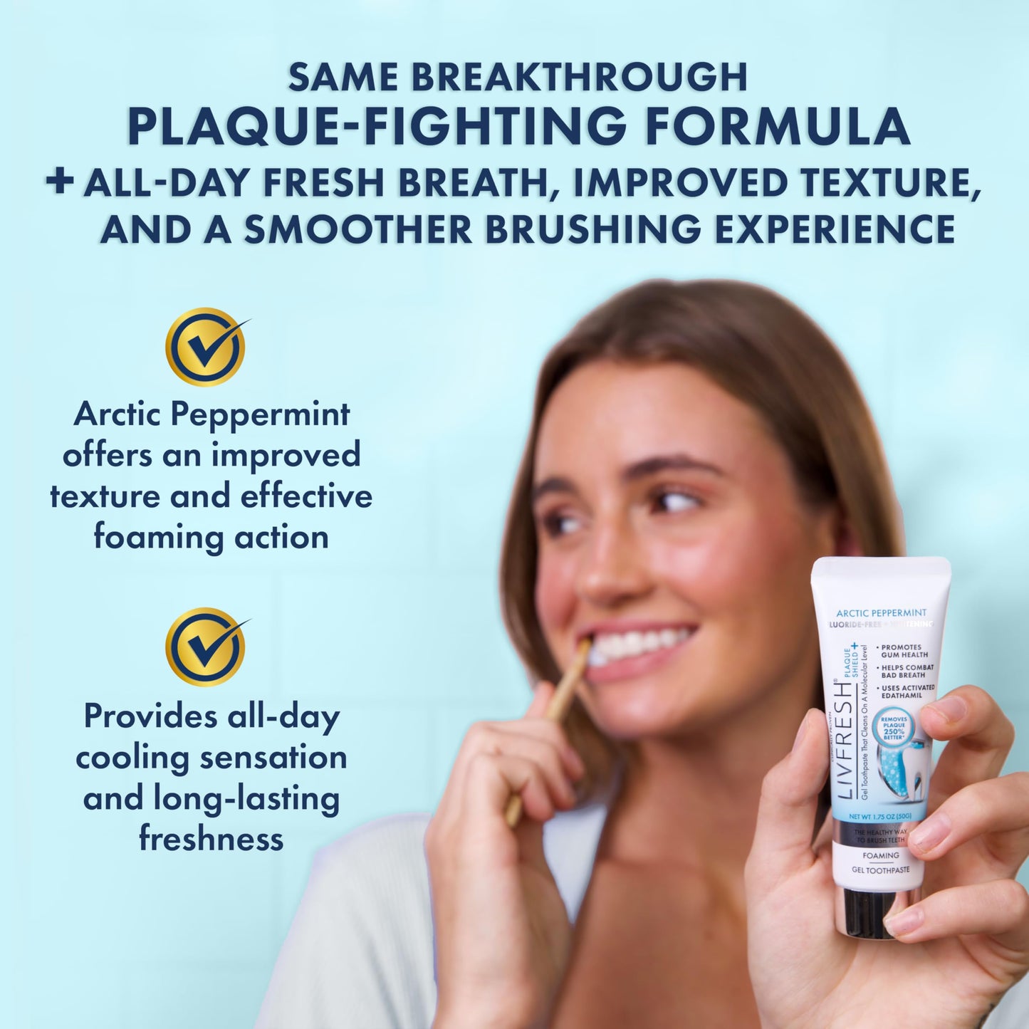 LIVFRESH Toothpaste Gel, Clinically Proven to Remove Plaque 250% Better, Improves Gum Health 190% Better, Reduces Tartar Buildup, Fights Bad Breath, Lasting Cooling Effect, SLS Free, Arctic Peppermint