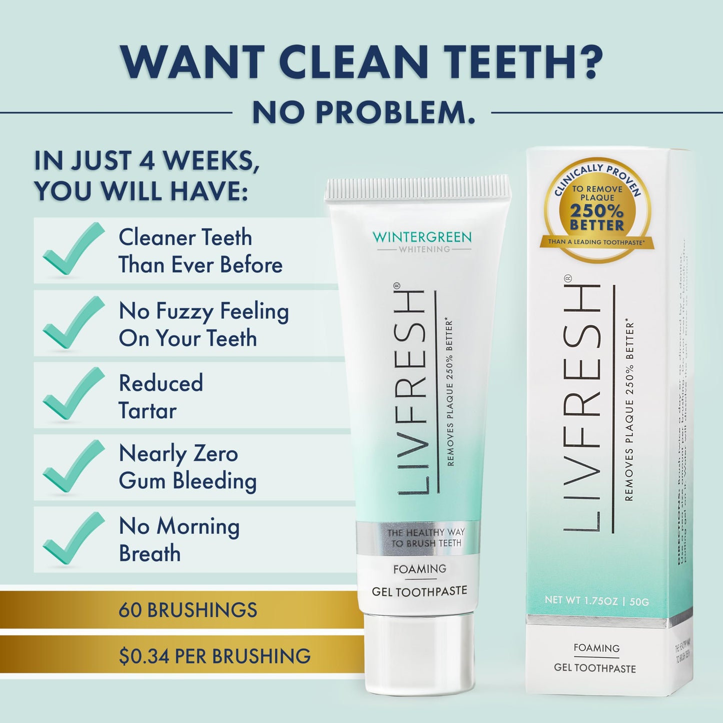 LIVFRESH Toothpaste Gel – Clinically Proven Plaque Removal, Gum Health, Wintergreen