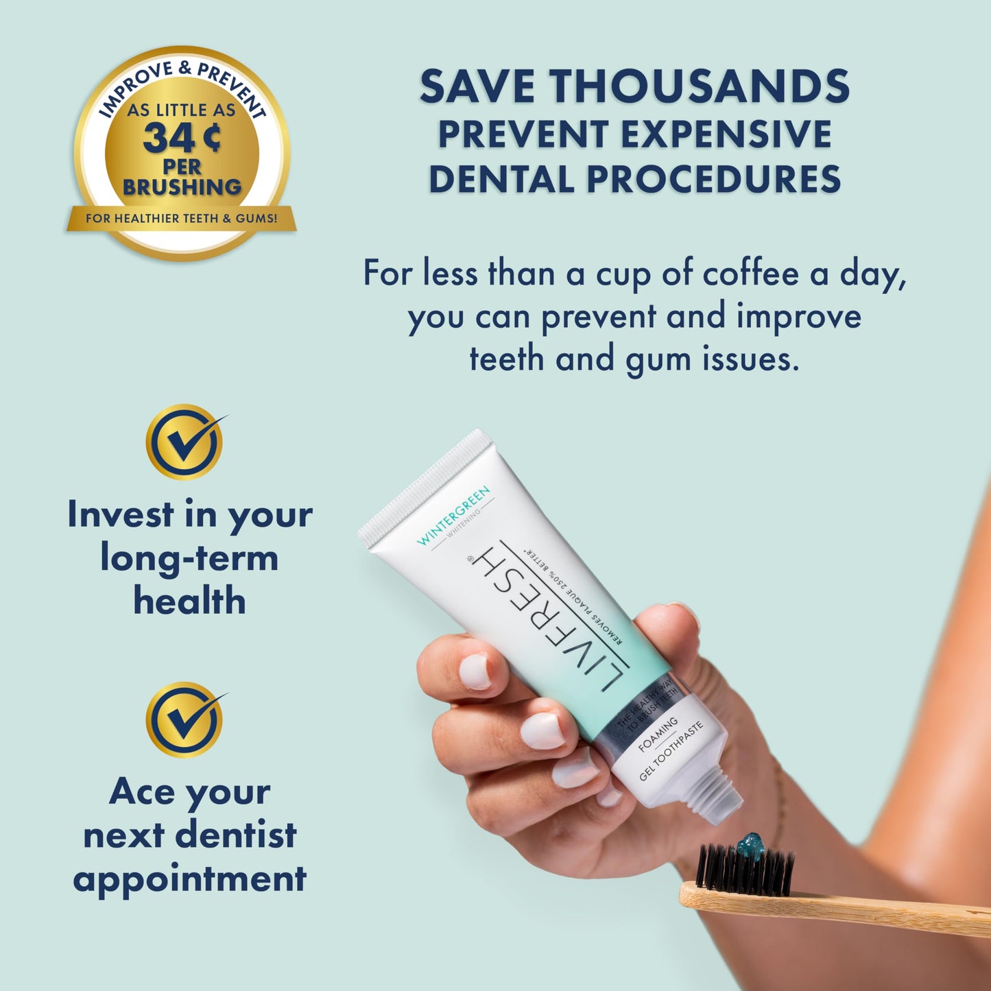 LIVFRESH Toothpaste Gel – Clinically Proven Plaque Removal, Gum Health, Wintergreen