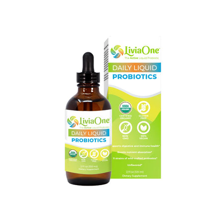 LiviaOne Daily Liquid Probiotics – USDA Organic, Allergen-Free, Non-GMO, 2 Fl Oz