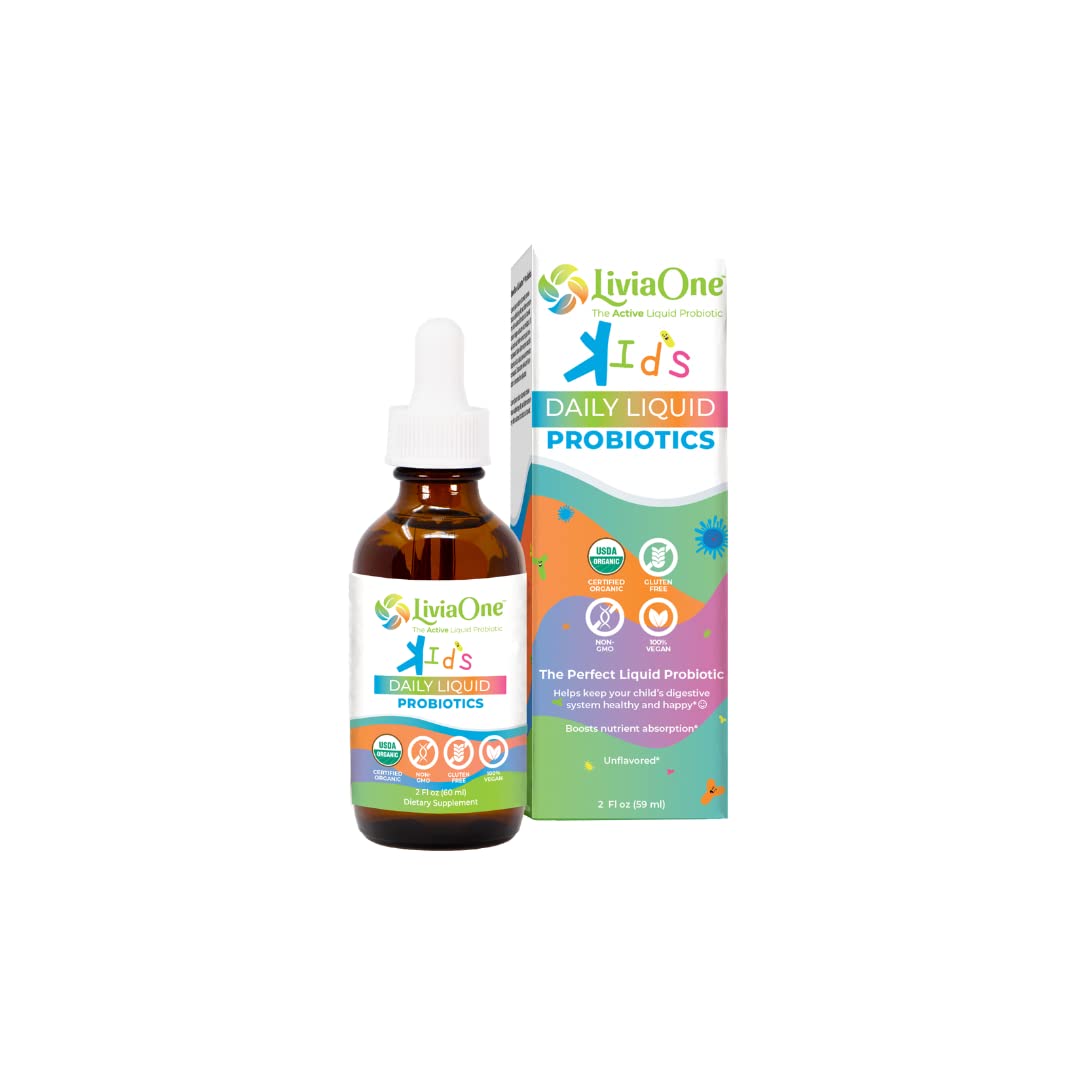 LiviaOne Daily Liquid Probiotics for Kids - Digestive Health & Immune Support, USDA-Certified Organic, Vegan, Non-GMO, 2 Fl Oz