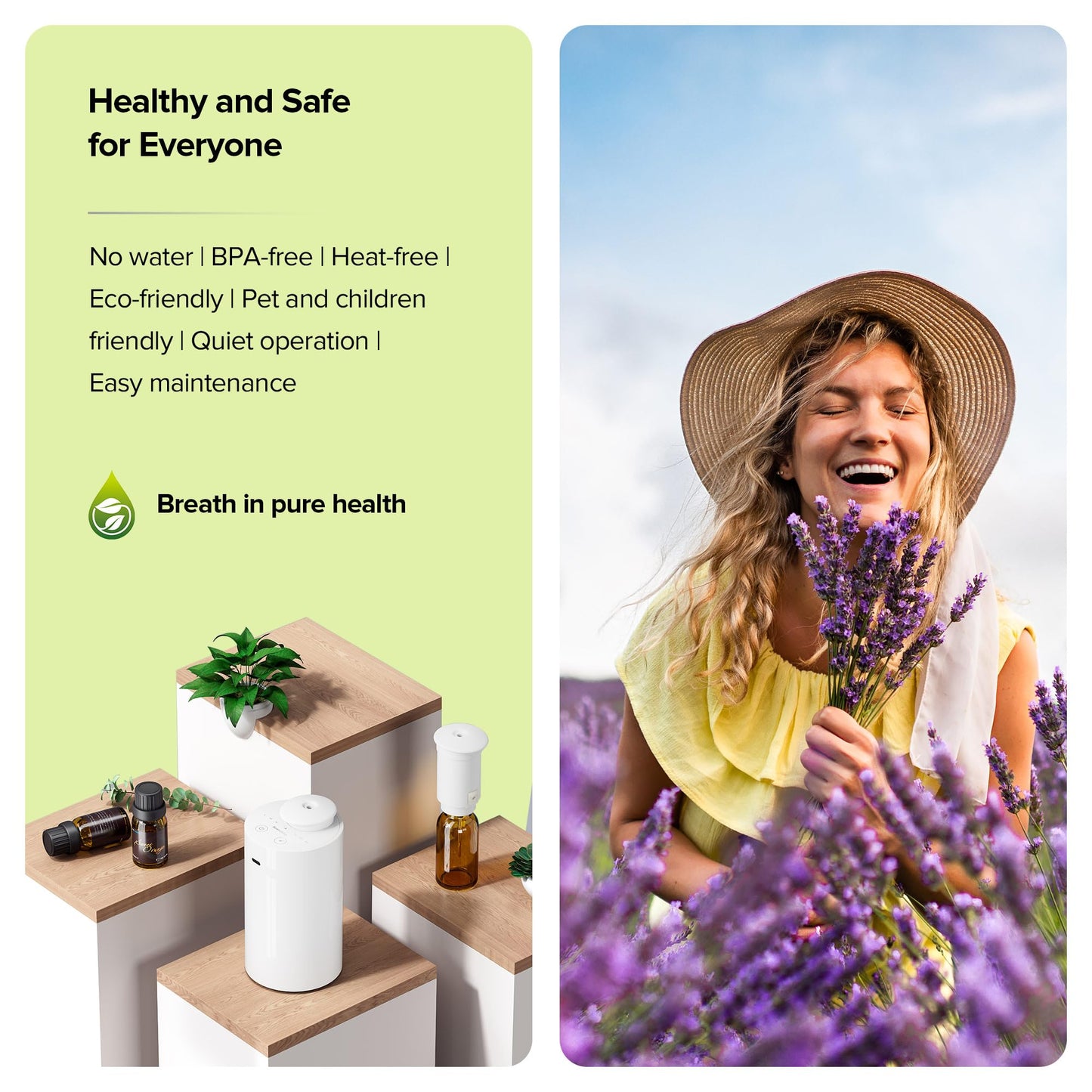 Waterless Essential Oil Diffuser AN7 Light Steel Blue – Car & Home Nebulizing Diffuser, 5-20mL, Up to 600 sq ft, 4 Timers, 3 Mist Levels