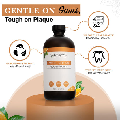 Fresh Citrus Remineralizing Mouthwash | Hydroxyapatite & Colloidal Silver | Alcohol- & Fluoride-Free | Natural & Organic