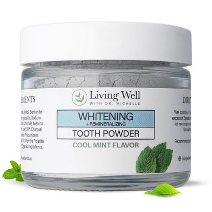 Living Well with Dr. Michelle: Remineralizing & Whitening Tooth Powder – Cool Mint, Fluoride-Free Hydroxyapatite