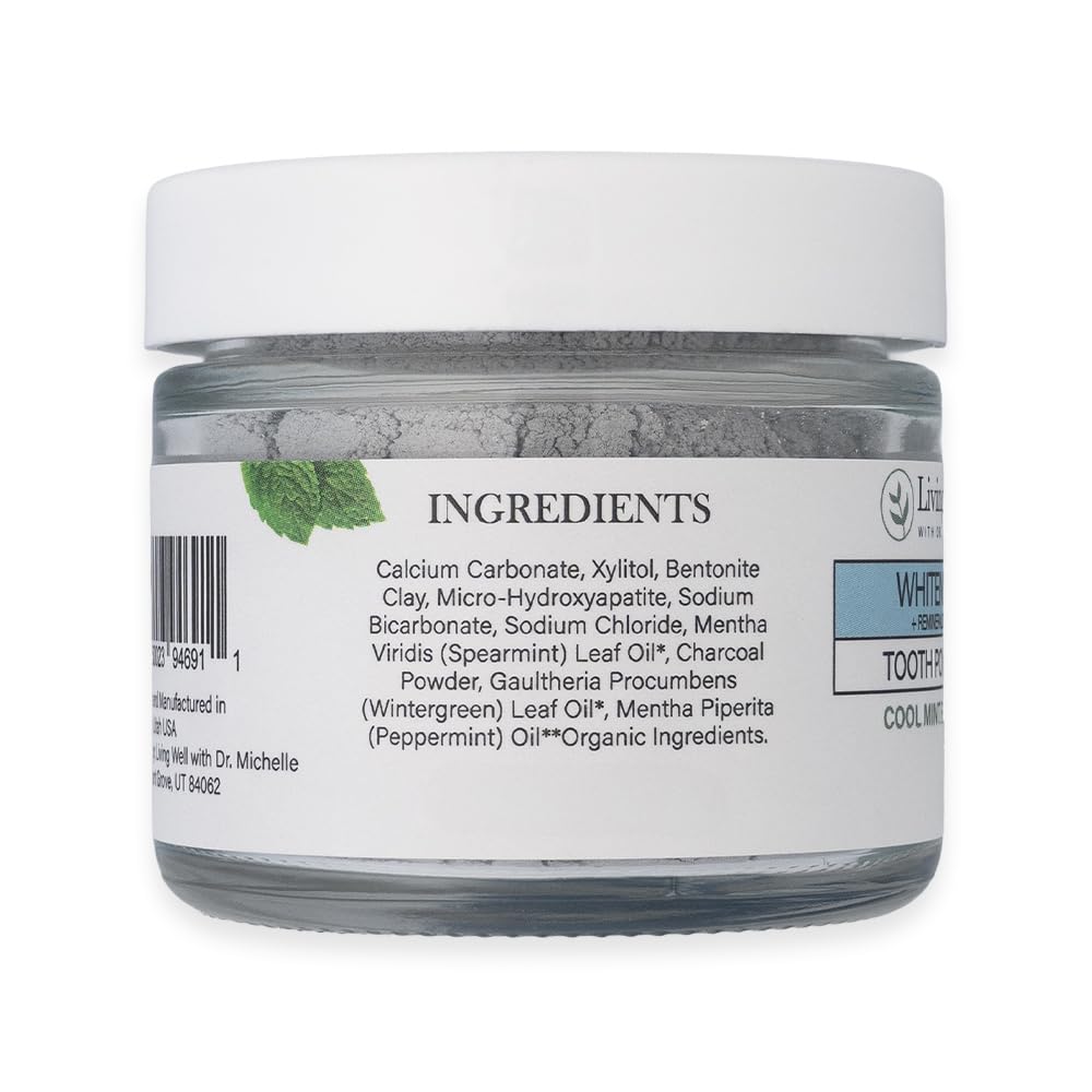 Living Well with Dr. Michelle: Remineralizing & Whitening Tooth Powder – Cool Mint, Fluoride-Free Hydroxyapatite