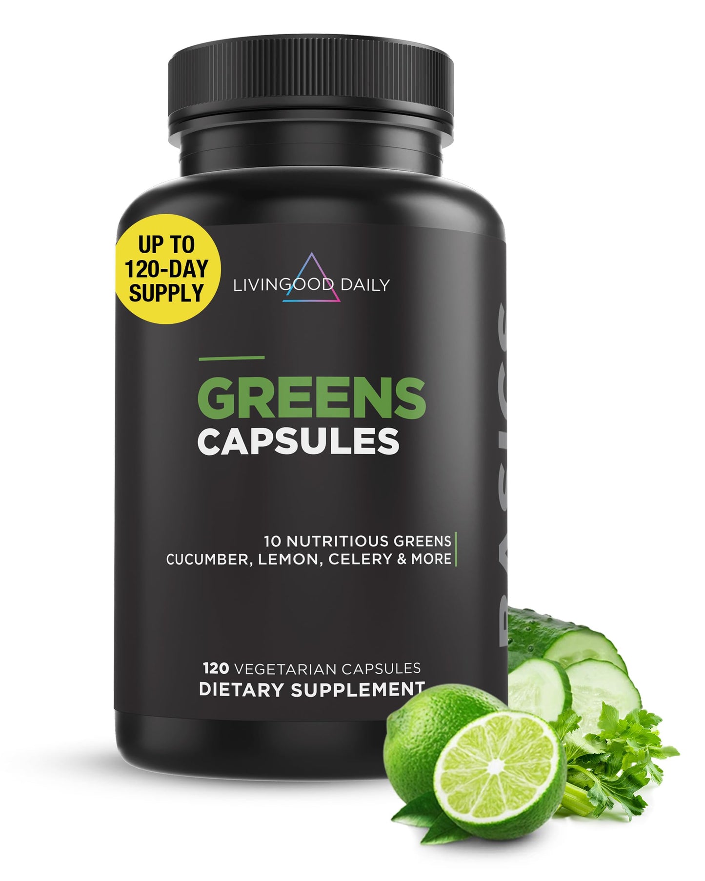 Livingood Daily Greens Capsules – Plant-Based Super Greens for Digestion & Gut Health (120 Ct)