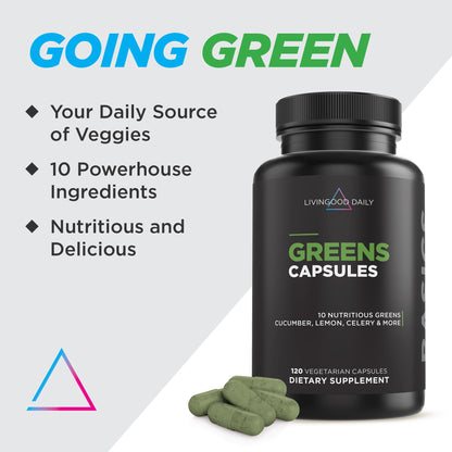 Livingood Daily Greens Capsules – Plant-Based Super Greens for Digestion & Gut Health (120 Ct)