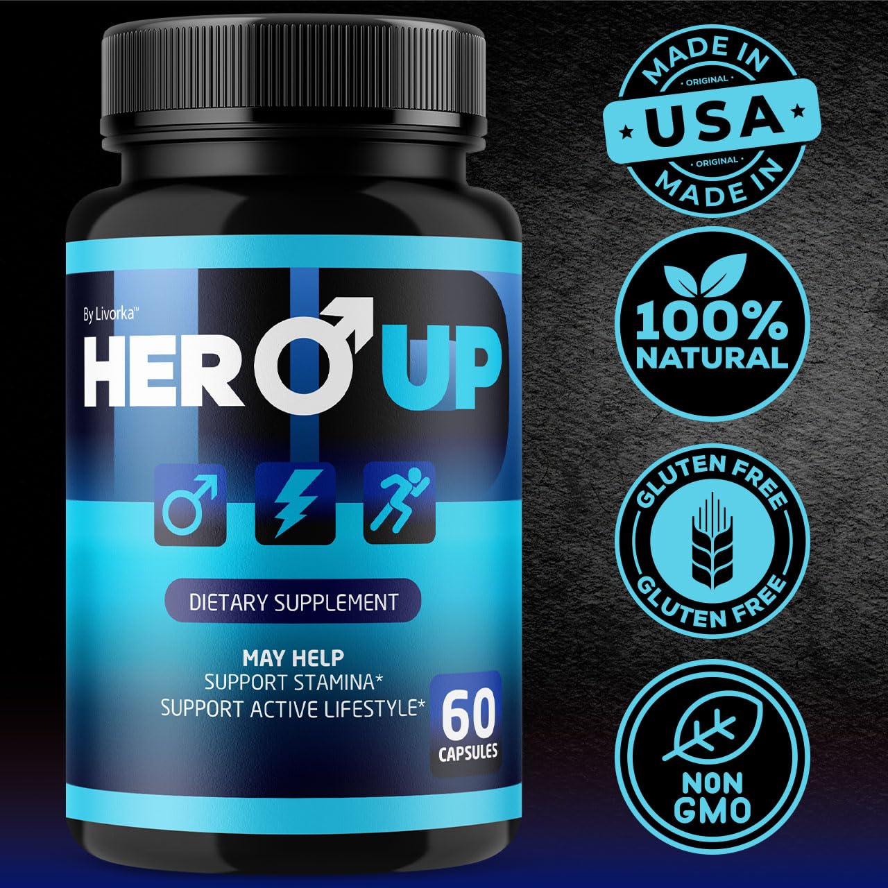 LIVORKA Hero Up Capsules for Men | Energy & Vitality Support (60 Caps)