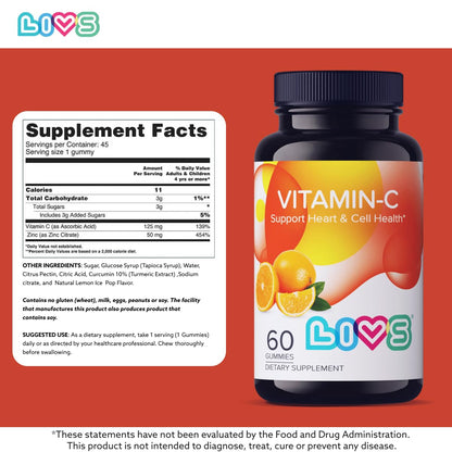 LIVS Vitamin C 250mg Gummies - Immune Support, Vegan & Gluten-Free, 60 ct
