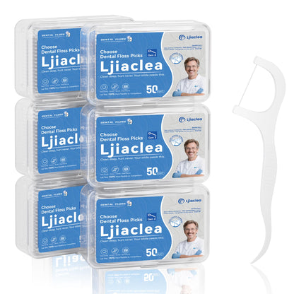 LJIACLEA Floss Picks 300 Count – Bulk Dental Flossers with Travel Case