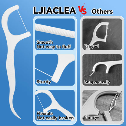 LJIACLEA Floss Picks 300 Count – Bulk Dental Flossers with Travel Case
