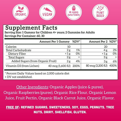 Llama Naturals Vitamin D3 Gummies - Vegan, Organic, 60 Ct