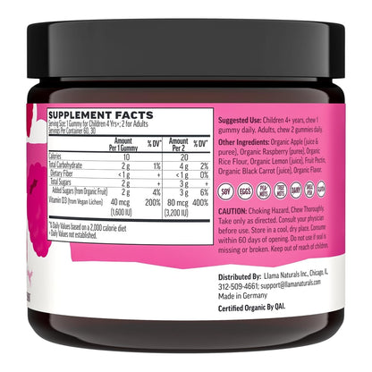 Llama Naturals Vitamin D3 Gummies - Vegan, Organic, 60 Ct