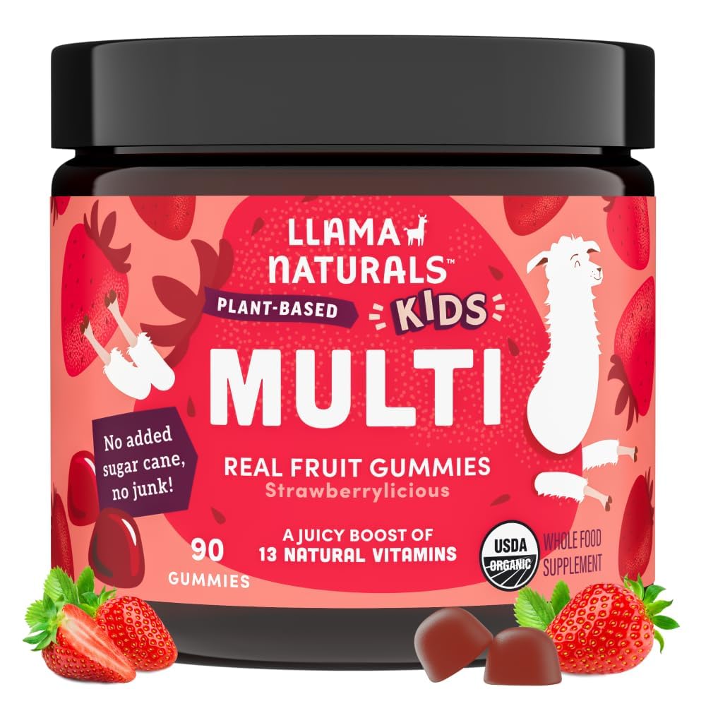Llama Naturals Kids Multivitamin Gummies - Vegan, Organic, Strawberry, 90 Ct