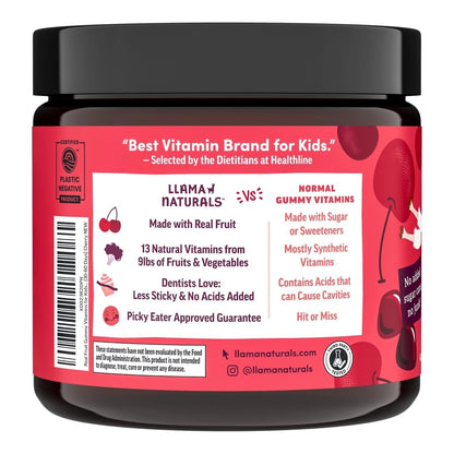 Llama Naturals Kids Multivitamin Gummies - Vegan, Organic, Cherry, 90 ct