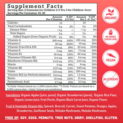 Llama Naturals Kids Multivitamin Gummies – Vegan Organic with Vitamins D, C & K | Strawberry 2 Pack