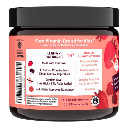Llama Naturals Kids Multivitamin Gummies – Vegan Organic with Vitamins D, C & K | Strawberry 2 Pack