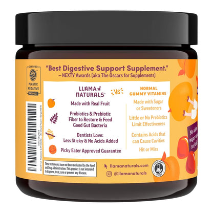 Llama Naturals Kids Probiotic with Prebiotic Fiber – Vegan Gummies (Peach Mango) 60 Ct