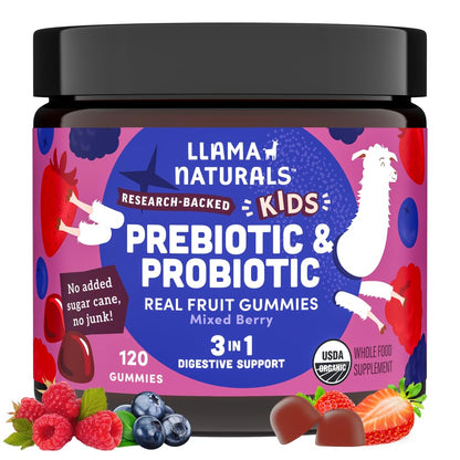 Llama Naturals Kids Probiotic + Prebiotic Gummies – Vegan, 120 Ct