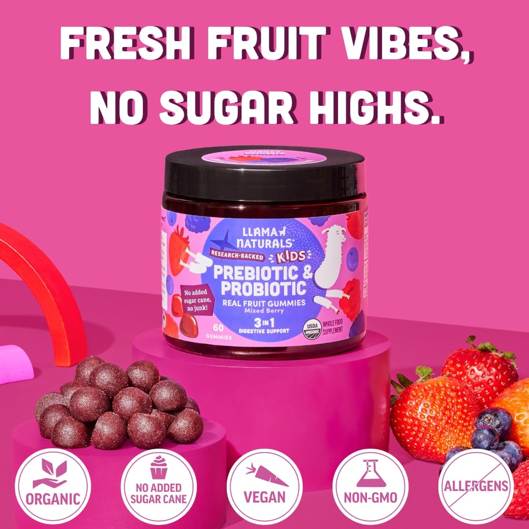 Llama Naturals Kids Probiotic + Prebiotic Gummies – Vegan, 120 Ct