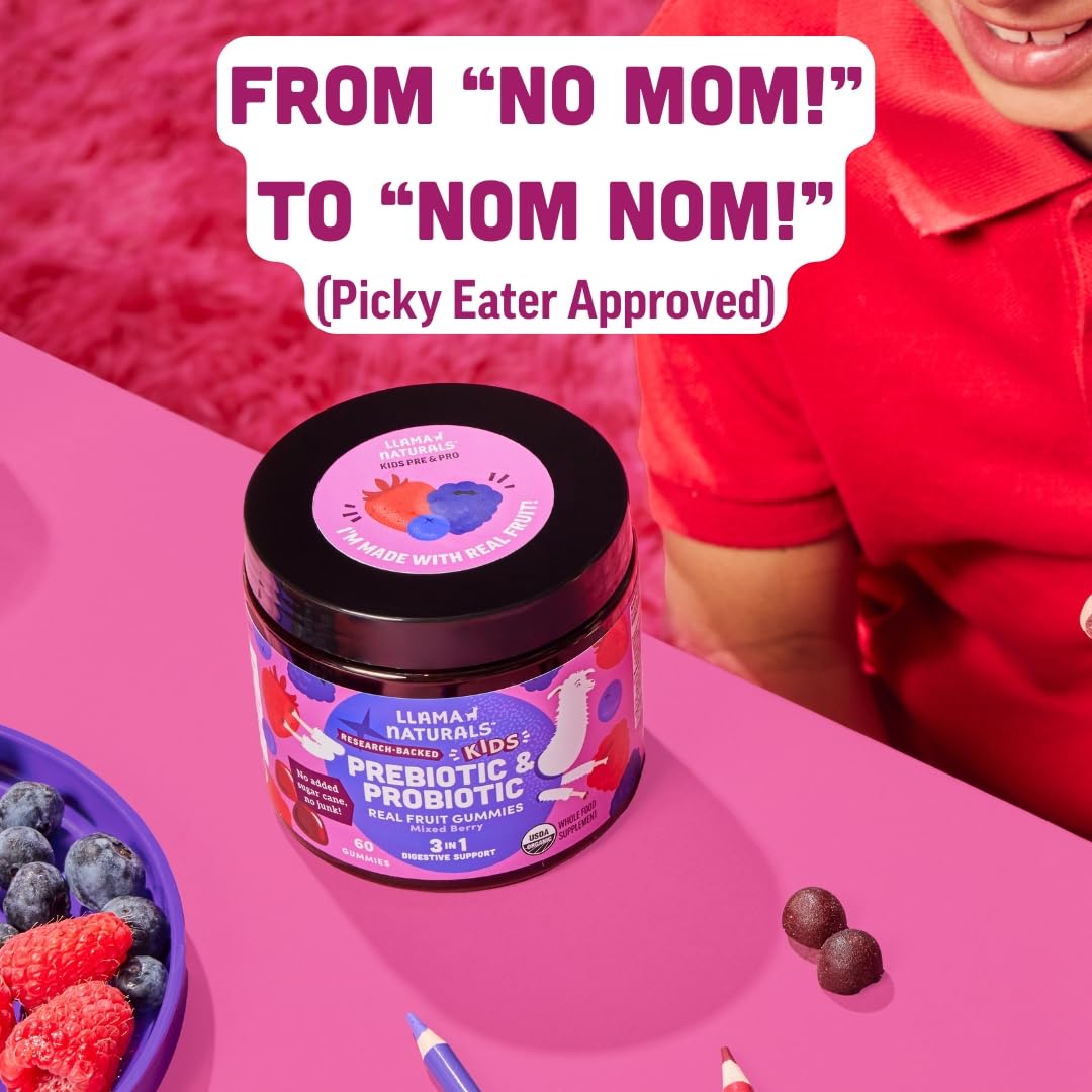Llama Naturals Kids Probiotic + Prebiotic Gummies – Vegan, 120 Ct