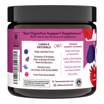 Llama Naturals Probiotics – Vegan Prebiotic Gummies (Mixed Berry) 60 Ct
