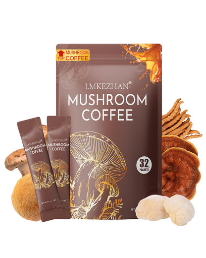 LMKEZHAN Organic Mushroom Coffee – 6 Adaptogenic Mushrooms, Instant, 32 Sticks
