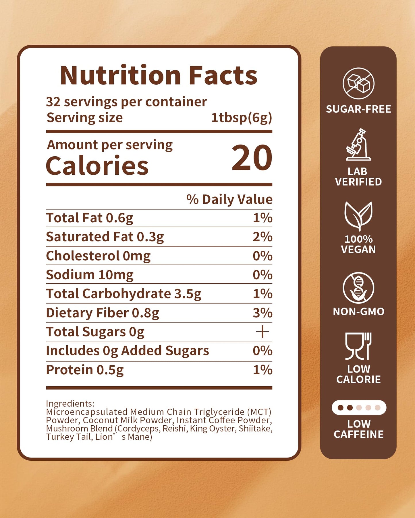 LMKEZHAN Organic Mushroom Coffee – 6 Adaptogenic Mushrooms, Instant, 32 Sticks