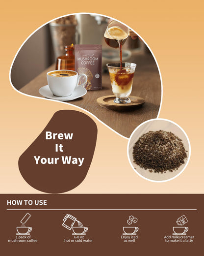 LMKEZHAN Organic Mushroom Coffee – 6 Adaptogenic Mushrooms, Instant, 32 Sticks