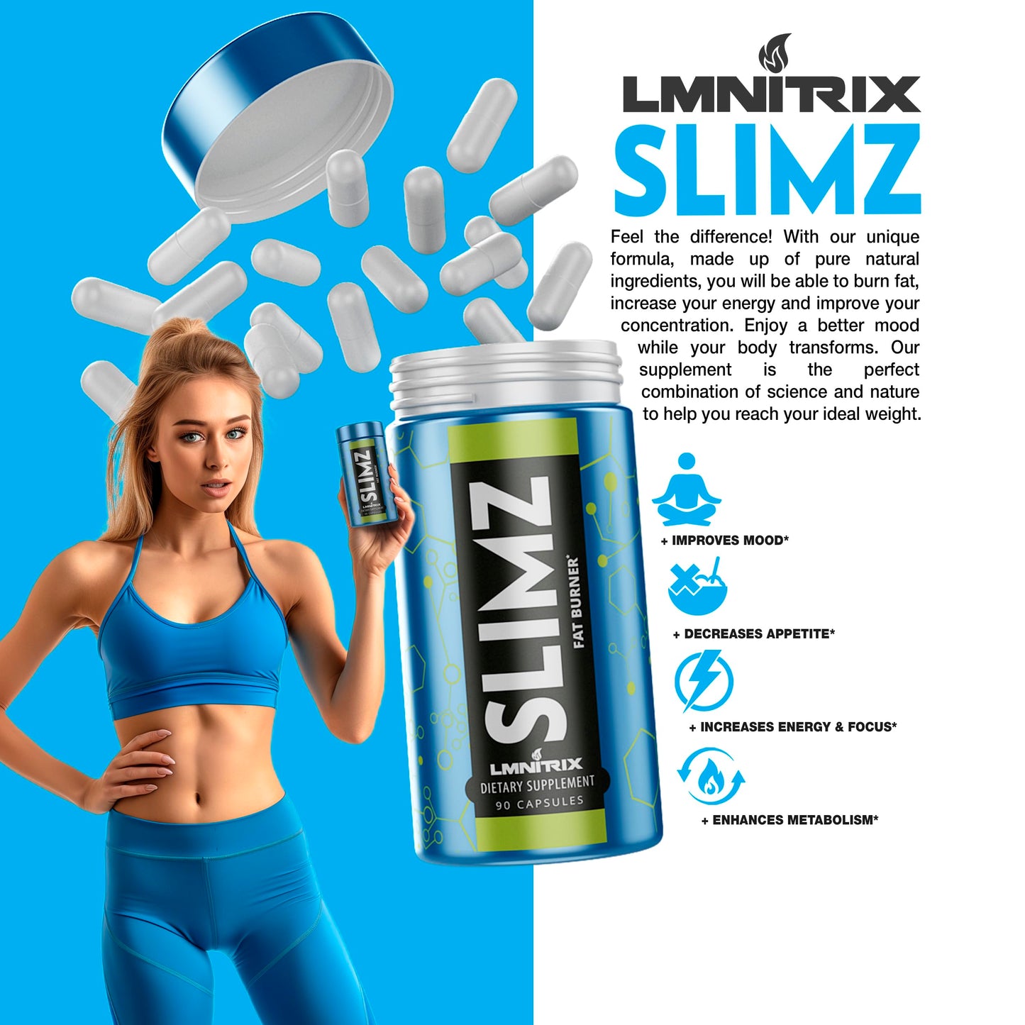 LMNITRIX SLIMZ Fat Burner & Mood Enhancer – 90 Capsules