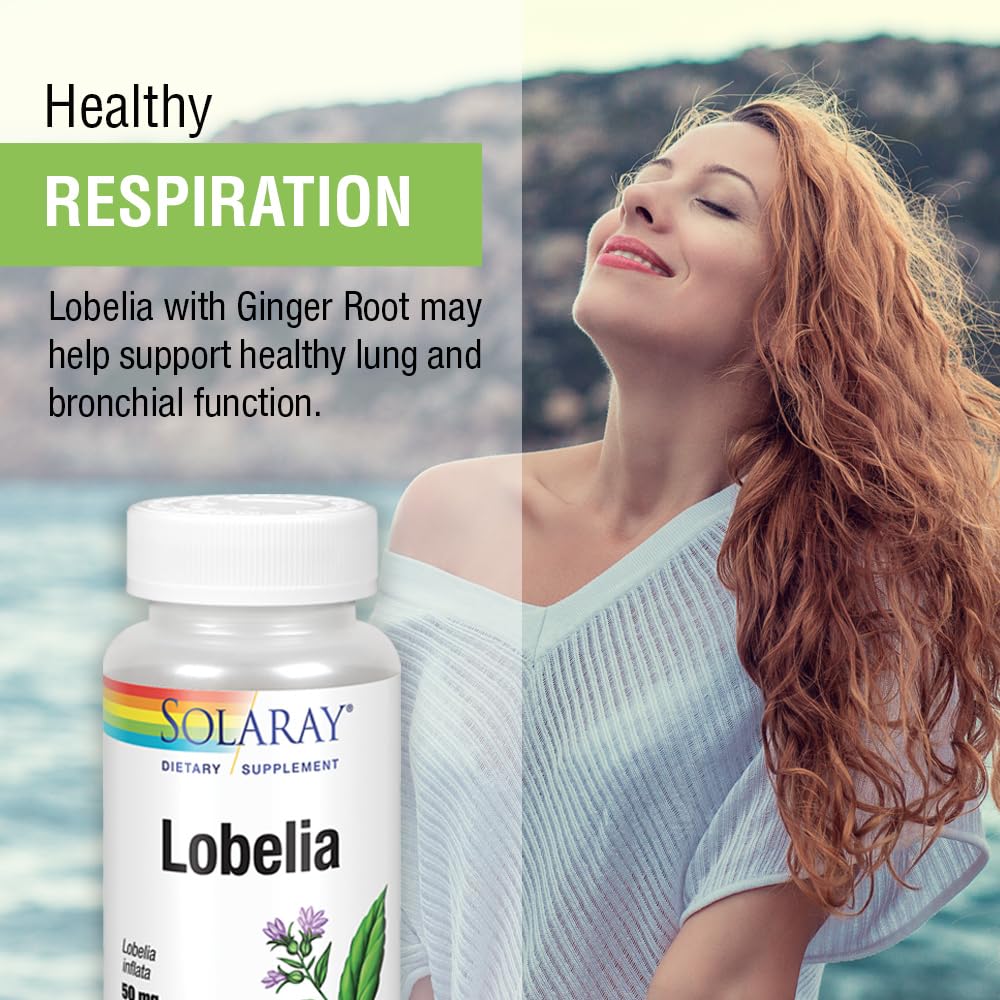 SOLARAY Lobelia Aerial 50mg | Respiratory & Bronchial Support | Ginger Root | Non-GMO & Vegan | 100 VegCaps