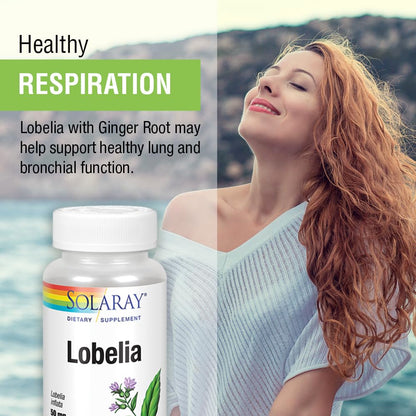 SOLARAY Lobelia Aerial 50mg | Respiratory & Bronchial Support | Ginger Root | Non-GMO & Vegan | 100 VegCaps