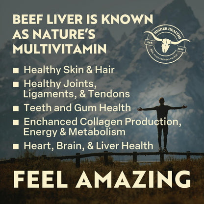 Higher Healths Beef Liver – Nature’s Multivitamin | 100% USA Beef | 180 Capsules