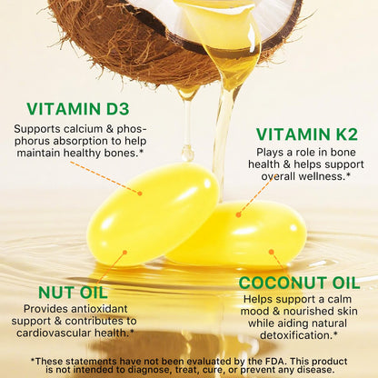 Lofuanna Vitamin D3 K2 Softgels – 2-in-1 D3 & K2 with Coconut Oil