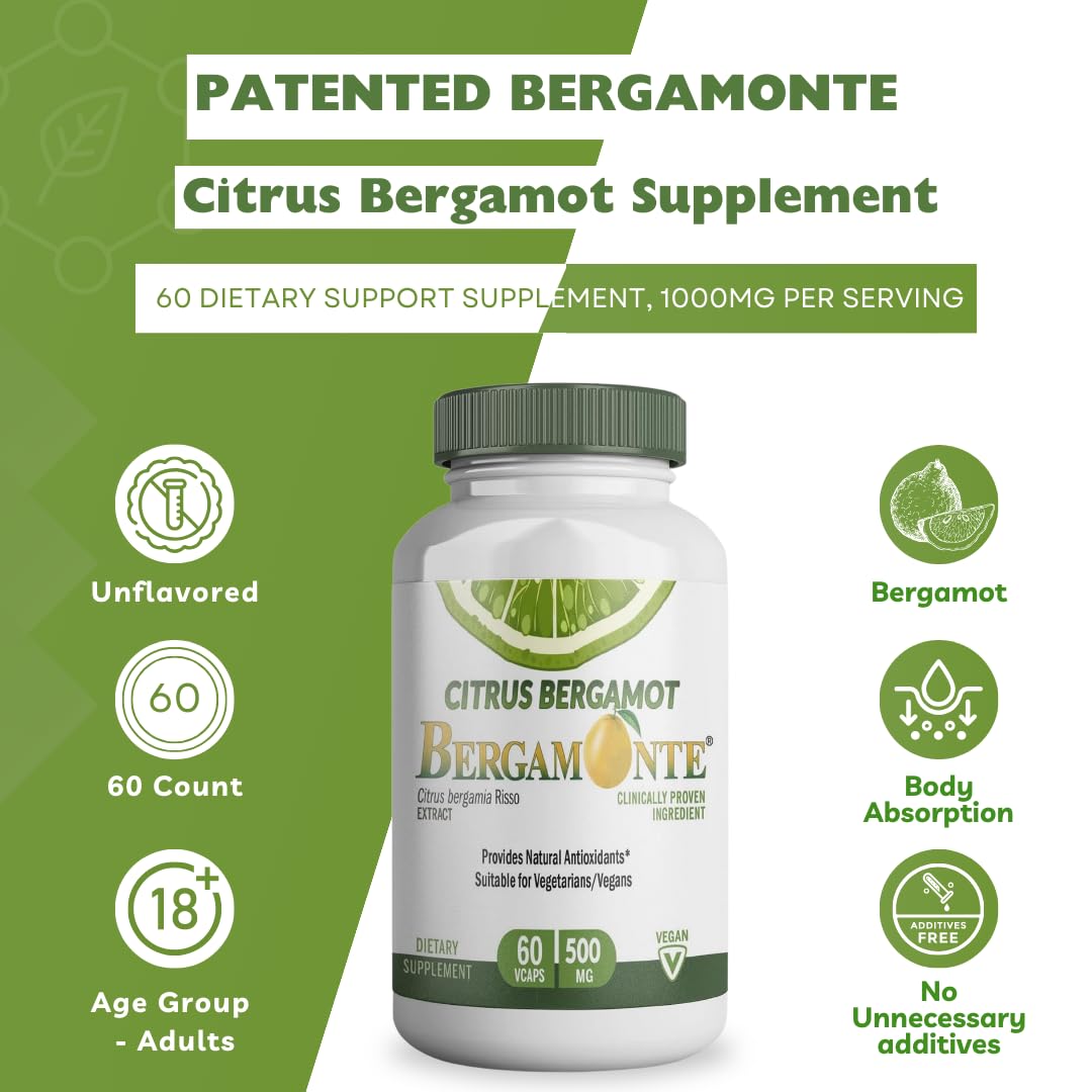 Logic Nutra Citrus Bergamot Supplement (Citrus Bergamia) 1,000 mg per Serving (2) 60 Vegan Capsules – Patented Bergamonte