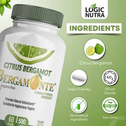 Logic Nutra Citrus Bergamot Supplement (Citrus Bergamia) 1,000 mg per Serving (2) 60 Vegan Capsules – Patented Bergamonte