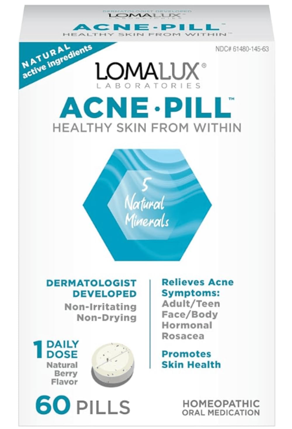 Loma Lux Acne Pills – Natural Mineral Acne Support with Zinc & Sulfur | Dermatologist Developed Oral Acne Treatment