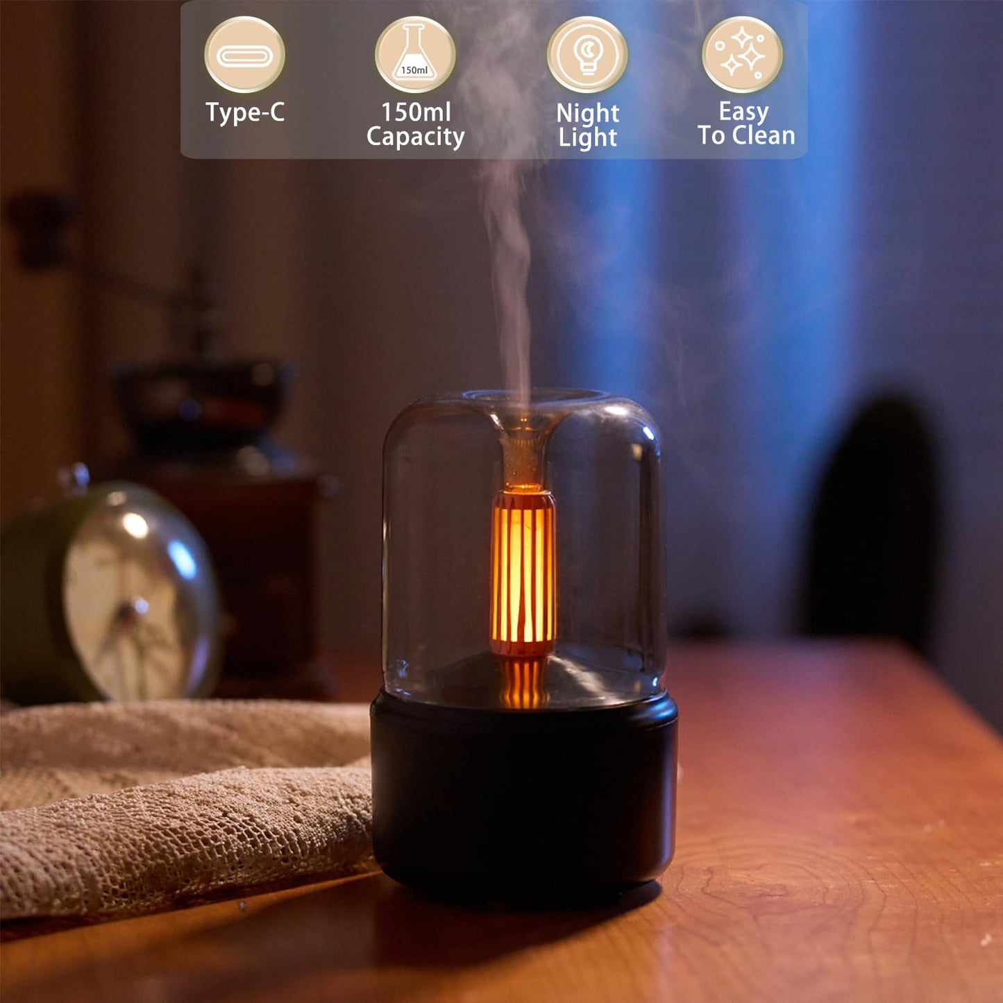 LONCIN Essential Oil Diffuser 150ml – Auto Shut-Off, Ultrasonic, Black