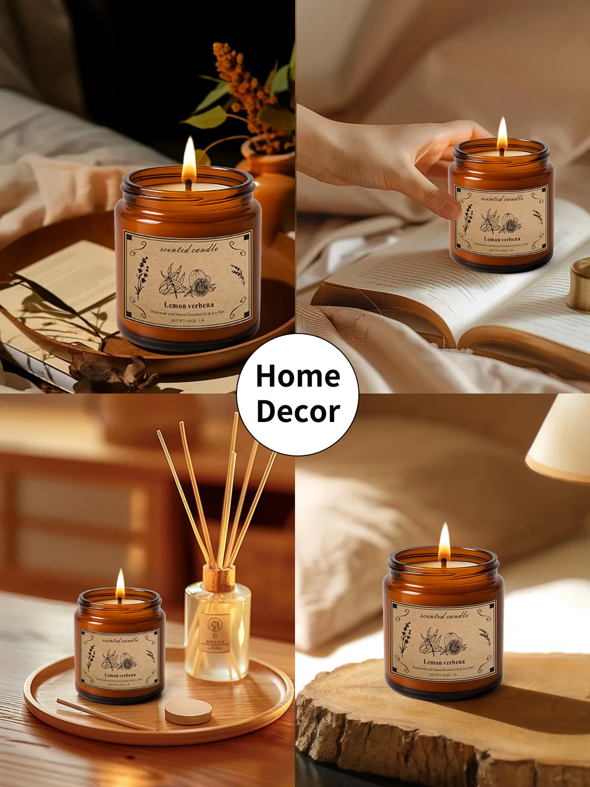 Scented Candles for Home - 16oz Lemon Verbena Soy Wax Candle with 100 Hour Burn