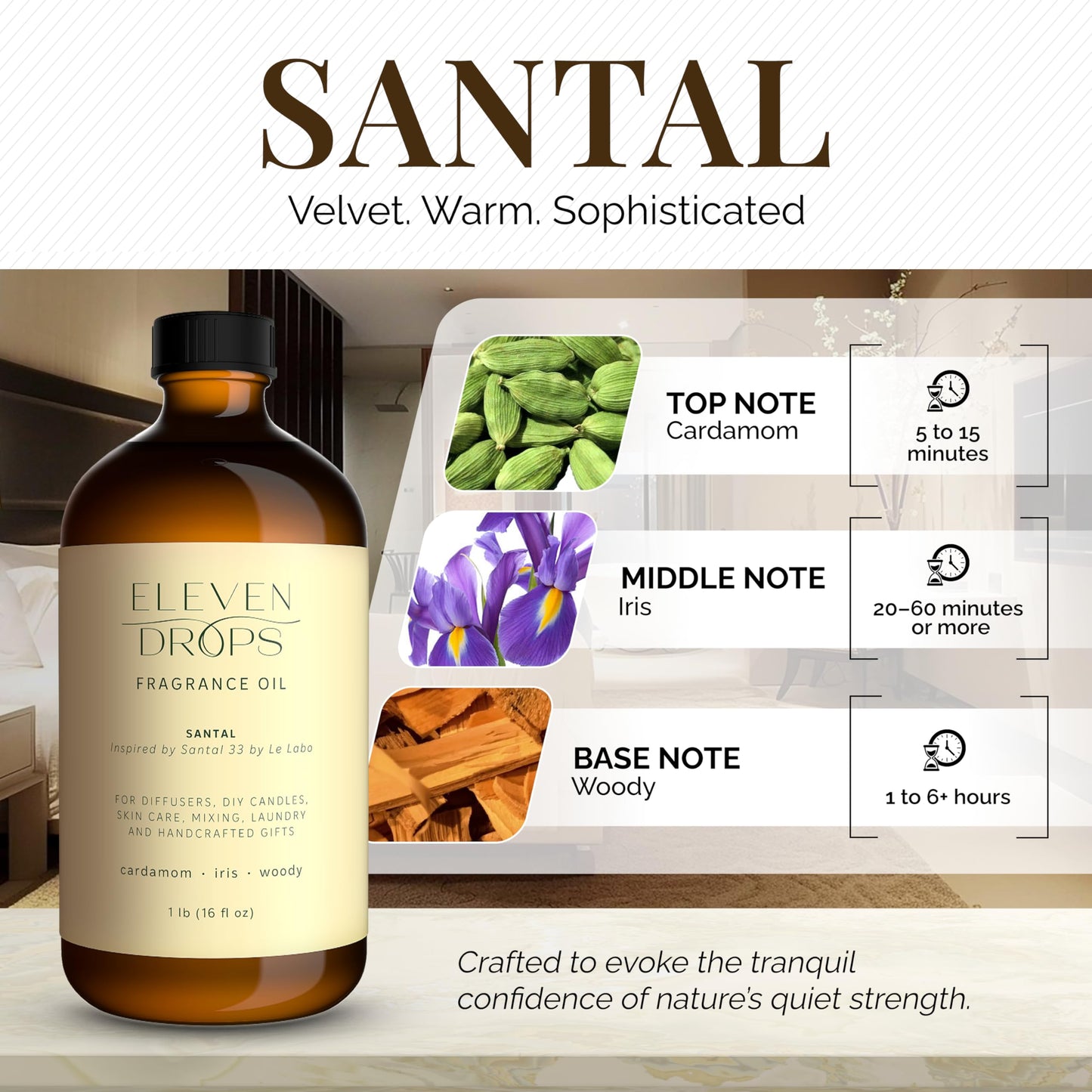 Eleven Drops Santal Aroma Fragrance Oil – 16 oz, IFRA Compliant, Made in USA