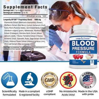 [2-Bottle Value Pack] Longevity Blood Pressure Formula - Scientifically Formulated with Hawthorn & 12+ Quality All Natural Herbs