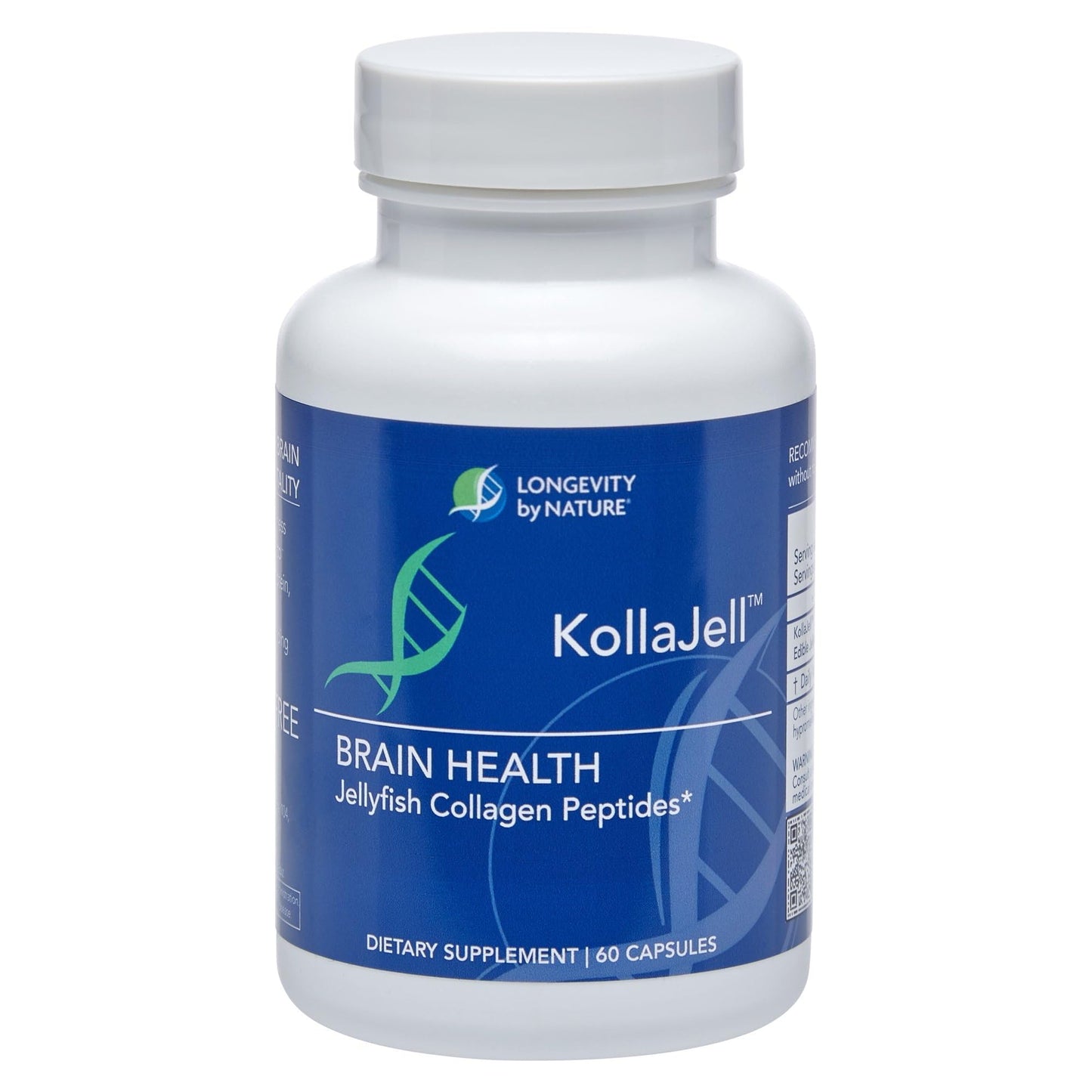 Longevity by Nature: KollaJell Brain Supplement with Collagen Peptides, Memory & Focus, 60 Capsules