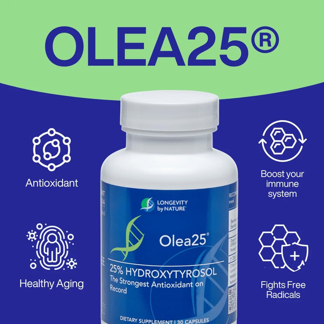 Longevity by Nature Olive Leaf Extract Capsules – Olea25 Hydroxytyrosol Supplement | Organic Antioxidant Support