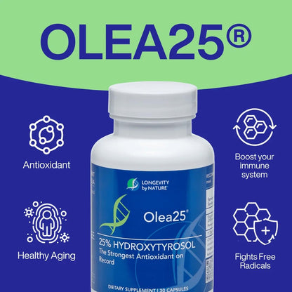 Longevity by Nature Olive Leaf Extract Capsules – Olea25 Hydroxytyrosol Supplement | Organic Antioxidant Support