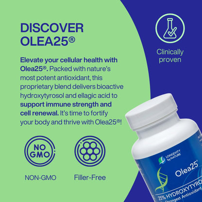 Longevity by Nature Olive Leaf Extract Capsules – Olea25 Hydroxytyrosol Supplement | Organic Antioxidant Support