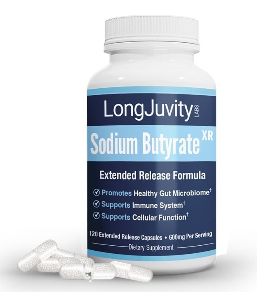 LongJuvity Sodium Butyrate 300mg – Postbiotic Gut Health & Leaky Gut Support