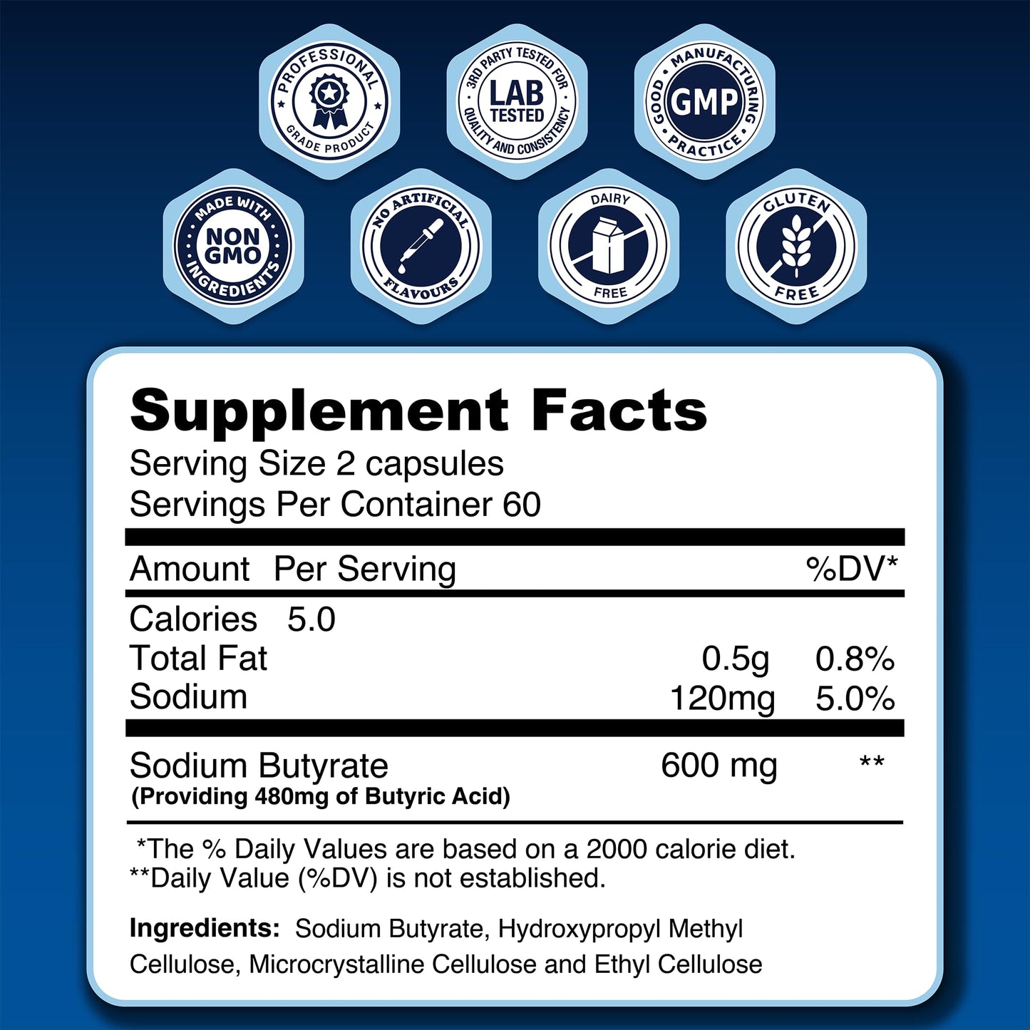 LongJuvity Sodium Butyrate 300mg – Postbiotic Gut Health & Leaky Gut Support